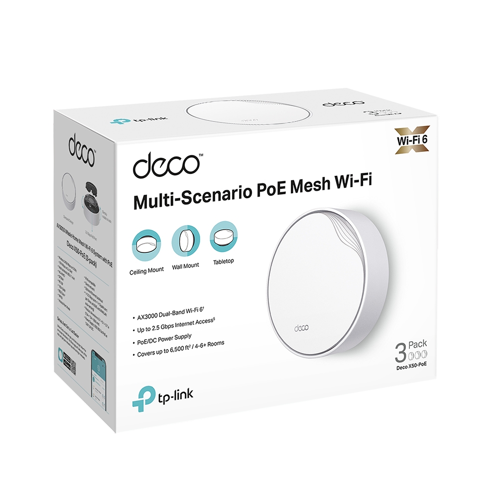 TP-Link Deco X50-PoE AX3000 Whole Home Mesh Wi-Fi 6 System with PoE 3-Pack, Deco X50-PoE